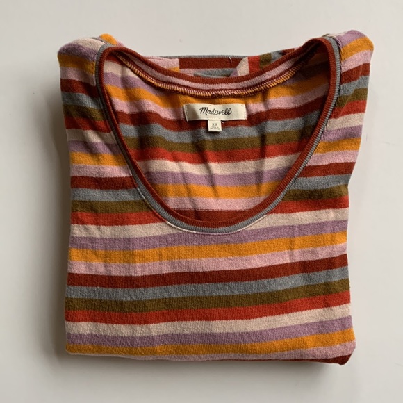 MADEWELL Striped Puff Sleeve Striped Scoopneck Sweater Top XS - Picture 9 of 12